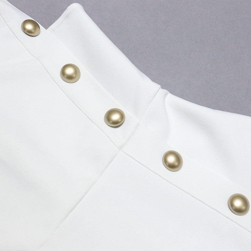 Slim-fit Oblique Shoulder Slim Button Sexy Party Bandage One-piece Dress - Beuti-Ful