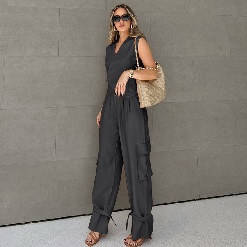Women's Two-piece Asymmetric Vest Overalls - Beuti-Ful