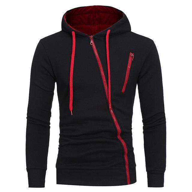 Diagonal Zipper Design Sweater Solid Color Hooded Sweater Men Clothes - Beuti-Ful