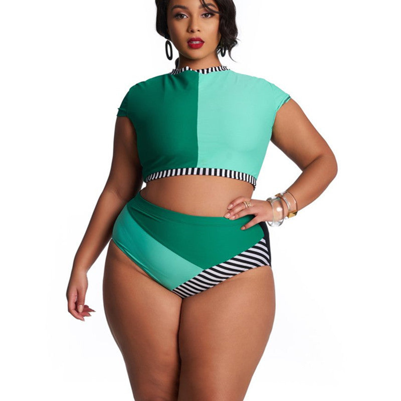 Ladies Plus Size Swimsuit Multi-color Mosaic High Waist - Beuti-Ful
