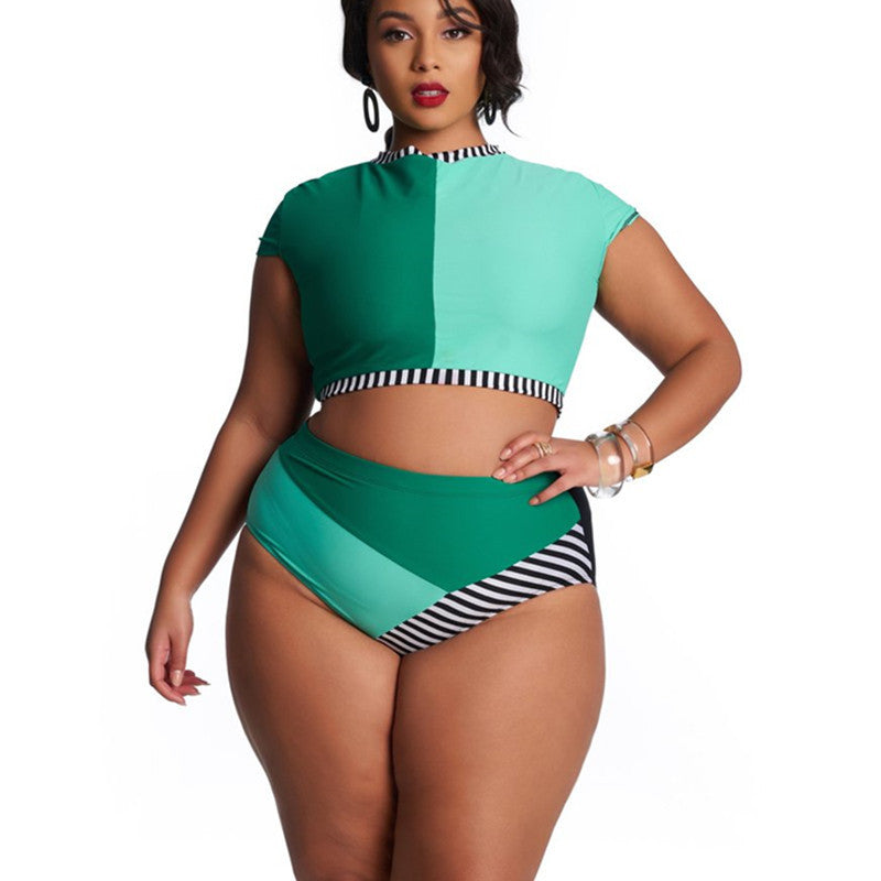 Ladies Plus Size Swimsuit Multi-color Mosaic High Waist