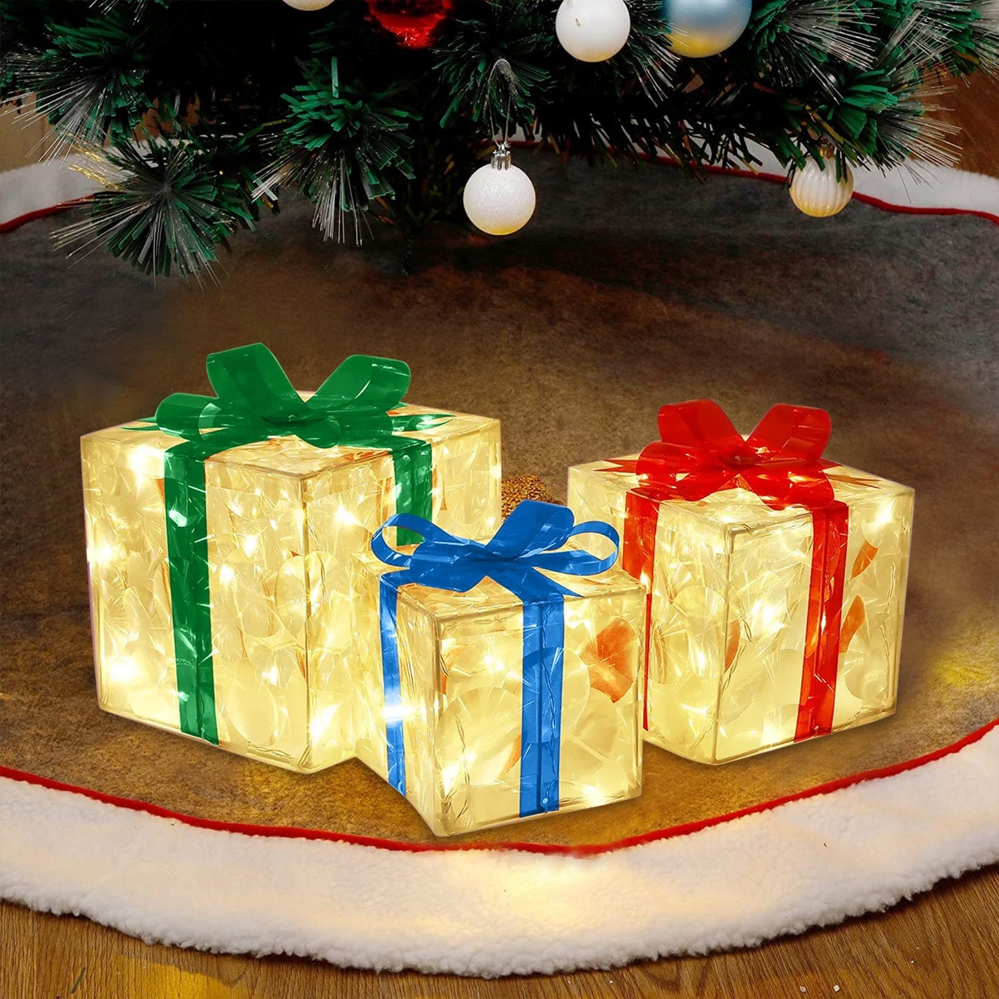 Christmas Glowing Decoration Gift Box Ornament With Bow Outdoor Lighting