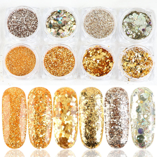 8 Box Mix Glitter Nail Art Powder Flakes Set - Beuti-Ful