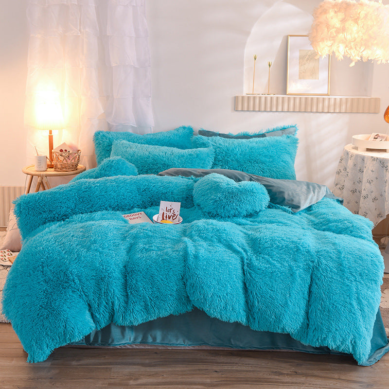 Luxury Thick Fleece Duvet Cover Queen King Winter Warm Bed Quilt Cover Pillowcase Fluffy & Plush - Beuti-Ful