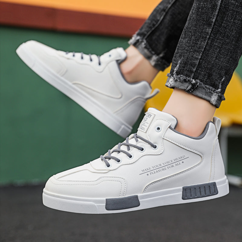 Fashionable High-top Leather Panel Shoes All-match Sports - Beuti-Ful