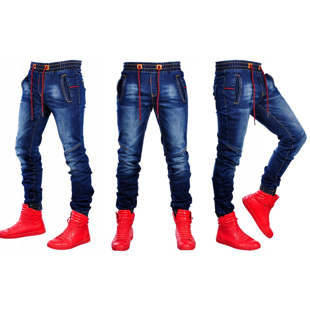 Men's jeans new elastic elastic waist casual blue trousers - Beuti-Ful