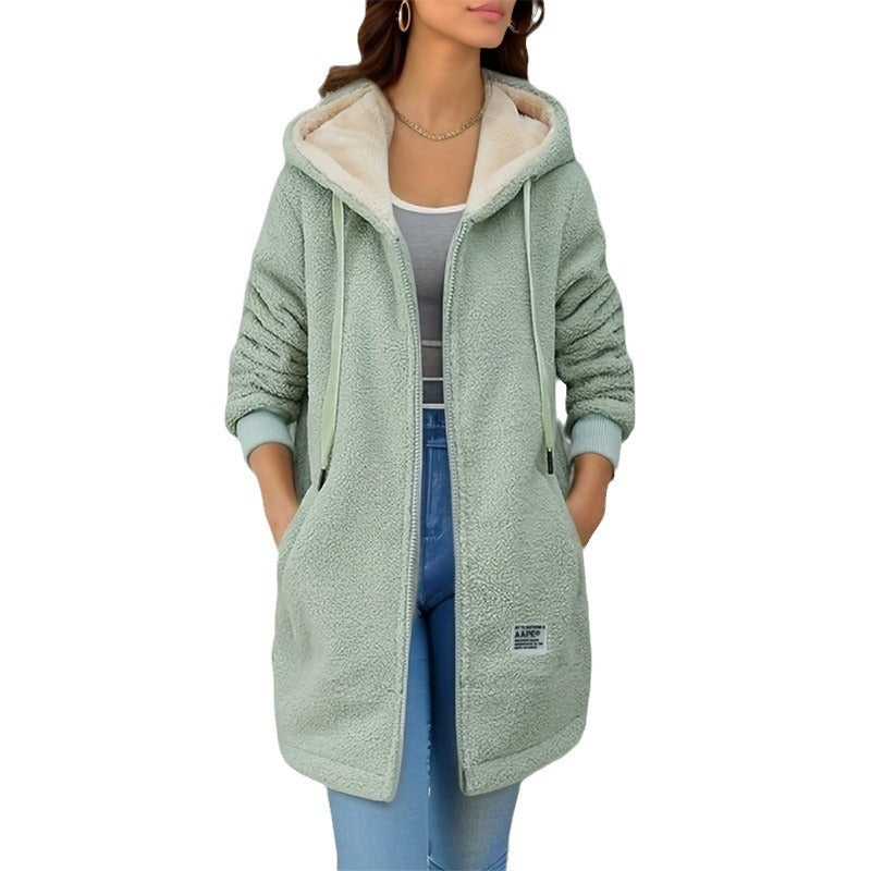 Fleece-lined Mid-length Cashmere Hoodie - Beuti-Ful