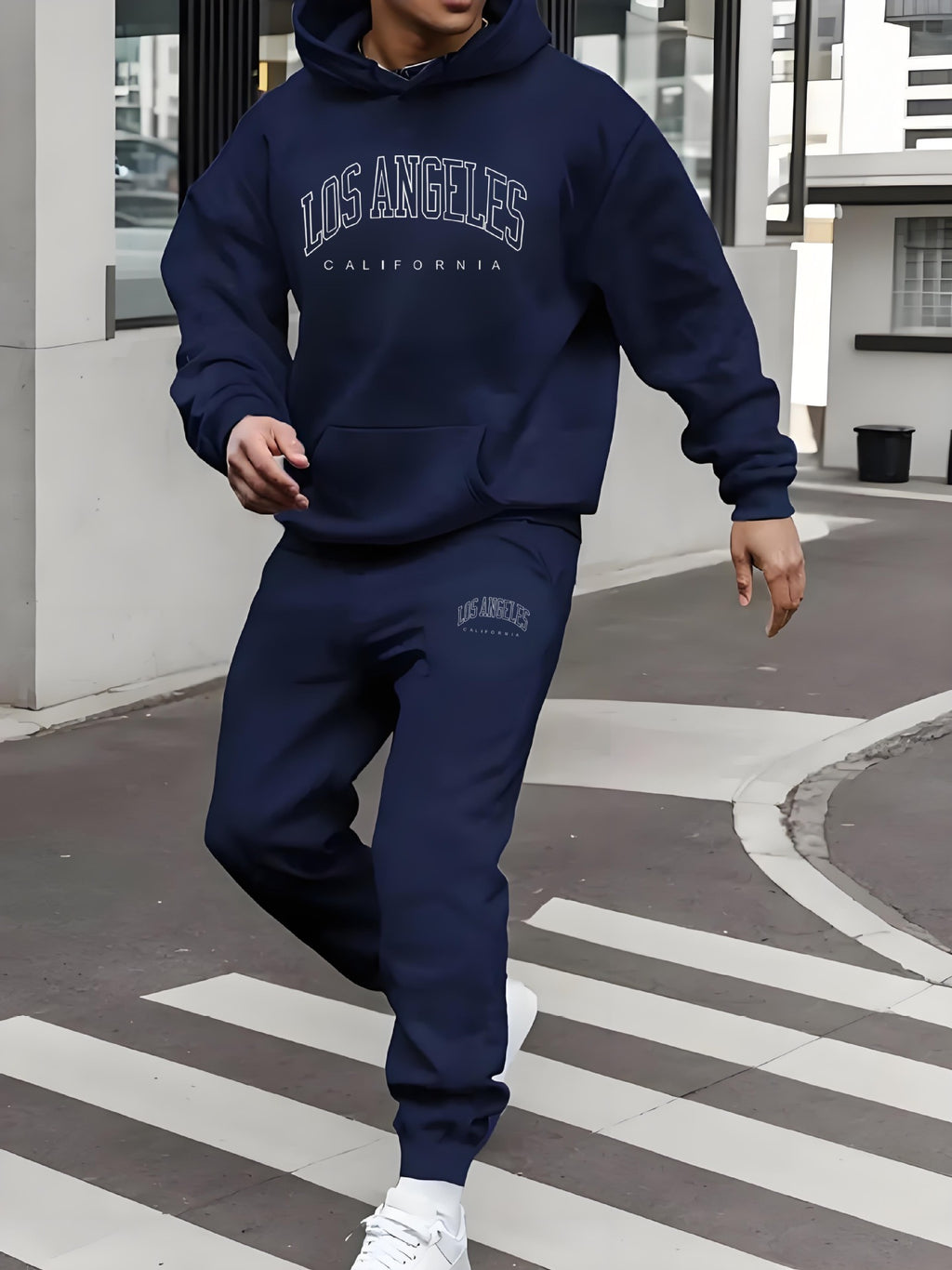 Men Fleece-lined Letter Print Same Color Sweatshirt And Sweatpants Suit Men