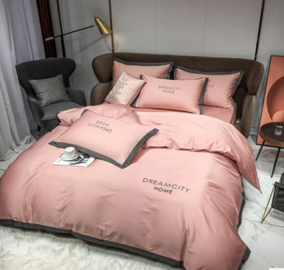 Cotton Four Piece Solid Color Wide Brim Embroidered Bedding For Wedding - Beuti-Ful