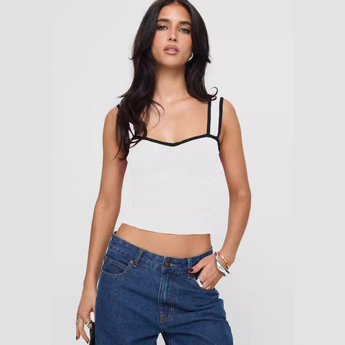 Contrast Color Sling Pleated Small Tank Top - Beuti-Ful