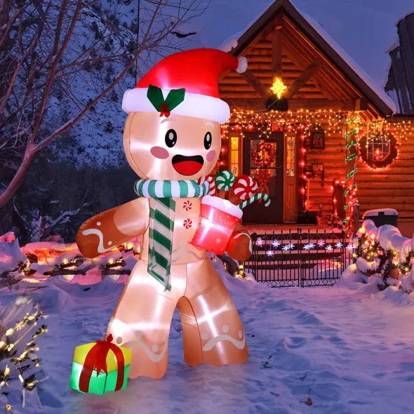 7.9 FT Lighted Christmas Inflatable Decoration, Inflatable Gingerbread Man Outdoor Decoration - Beuti-Ful