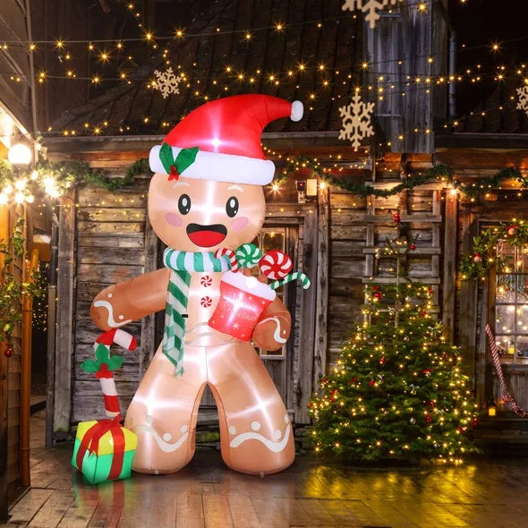 7.9 FT Lighted Christmas Inflatable Decoration, Inflatable Gingerbread Man Outdoor Decoration