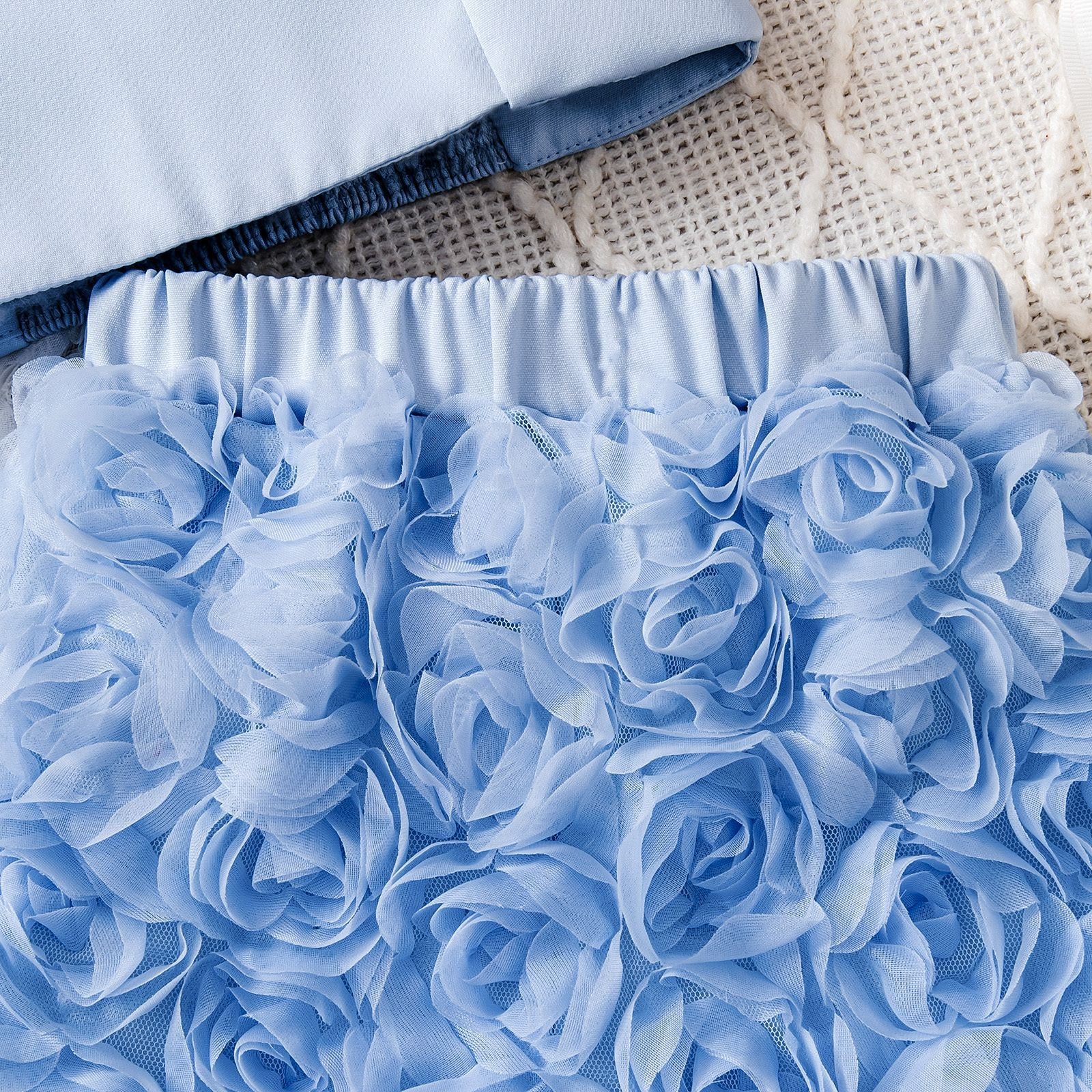 Strapless Crop Top Rose Petal Shorts Two-piece Set