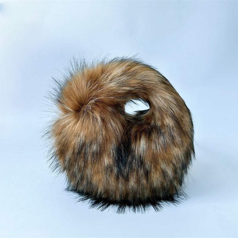 Artificial Raccoon Fur Ball Bag Plush Unique Punk Style Y2g - Beuti-Ful