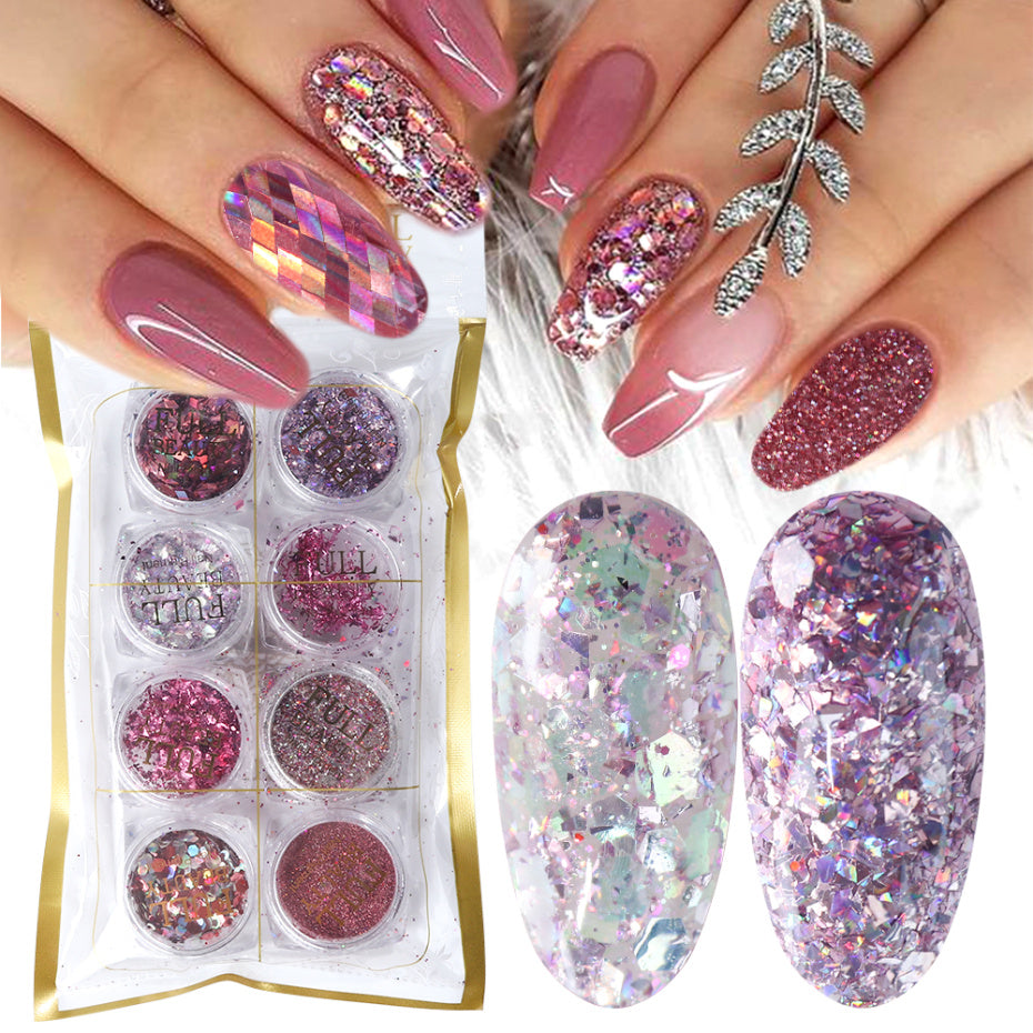 8 Box Mix Glitter Nail Art Powder Flakes Set - Beuti-Ful