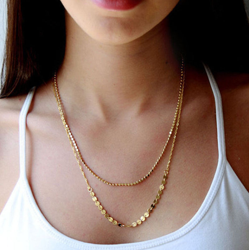 Metal disc double layer short clavicle necklace - Beuti-Ful