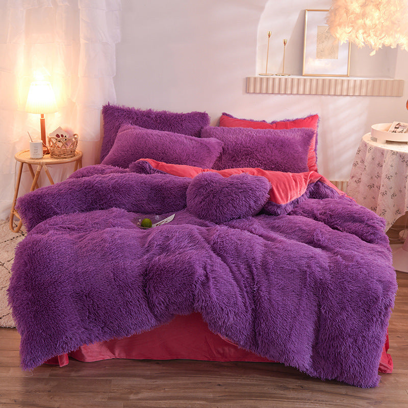 Luxury Thick Fleece Duvet Cover Queen King Winter Warm Bed Quilt Cover Pillowcase Fluffy & Plush - Beuti-Ful