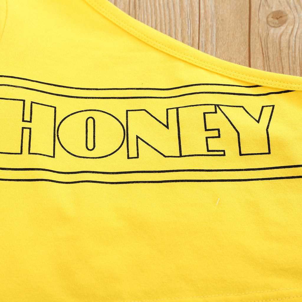 Non-hooded Letters Cotton Pullover Yellow Suit - Beuti-Ful
