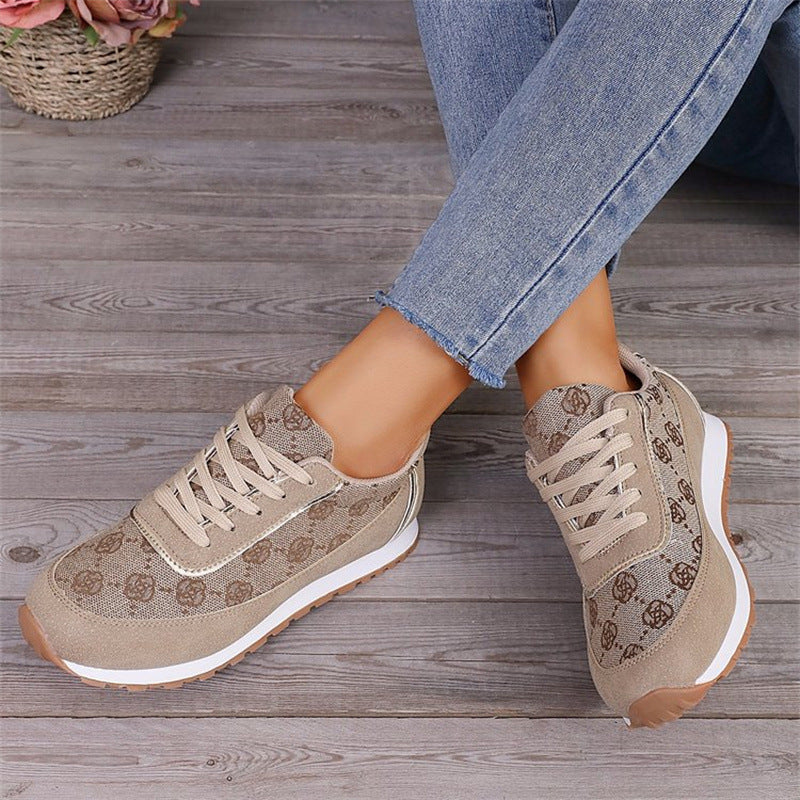 Flower Print Lace-up Sneakers Casual Fashion Lightweight Breathable Walking Running Sports Shoes Women Flats - Beuti-Ful