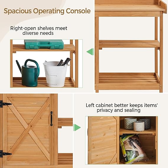 Aheetech Outdoor Potting Bench, Large Horticulture Work Table Workstation With Storage Cabinet - Beuti-Ful
