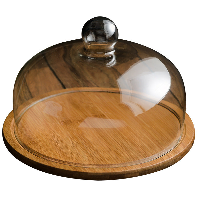 Bamboo wooden cake glass cover tray