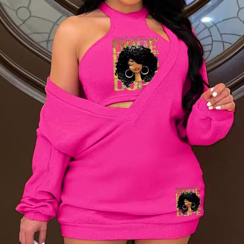 Large V-neck Sweater Dress Vest Two-piece Set Suit - Beuti-Ful