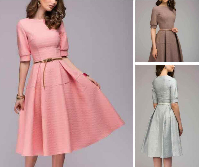 Round Neck Medium Sleeve Puffy Skirt - Beuti-Ful