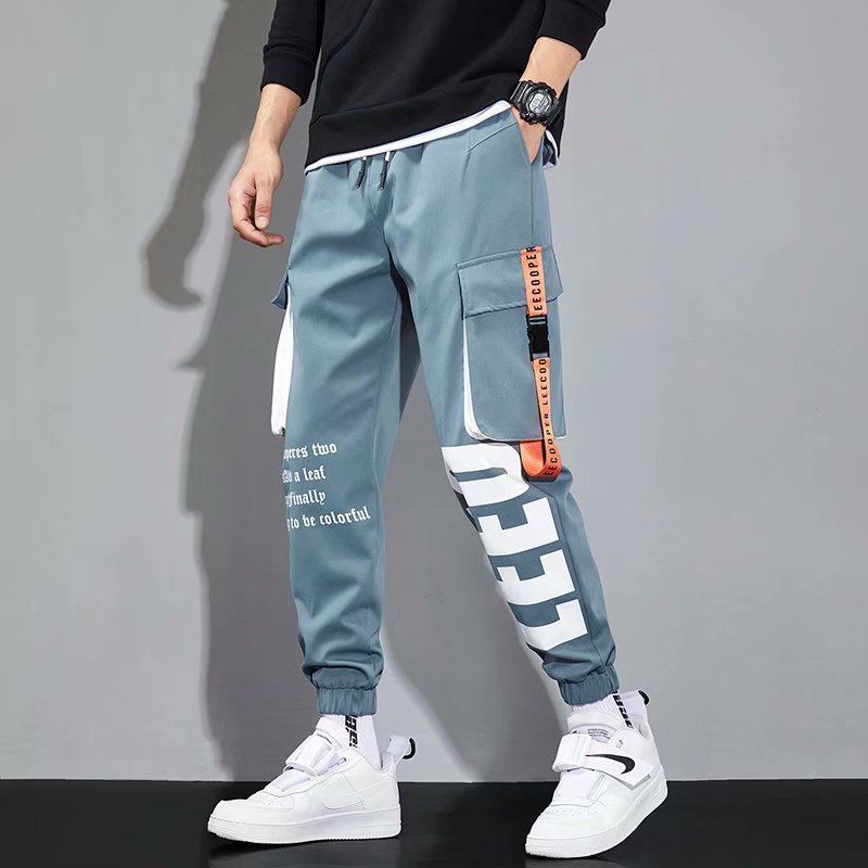 Functional Men's Summer Thin Trendy Letter Printing Multi-pocket Ankle Banded Pants - Beuti-Ful