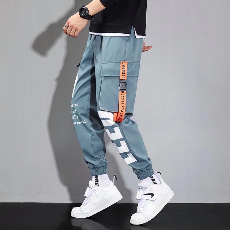 Functional Men's Summer Thin Trendy Letter Printing Multi-pocket Ankle Banded Pants - Beuti-Ful