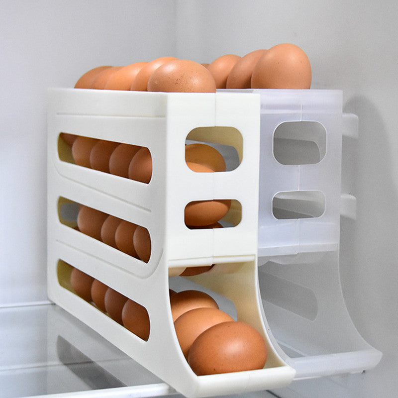Refrigerator 4-Layer Automatic Egg Roller Sliding Egg Tray Refrigerator Side Door Large Capacity Holder Egg Storage Box Kitchen Gadgets - Beuti-Ful