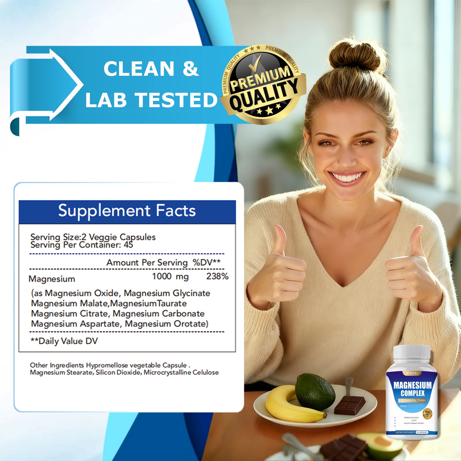 MAGNESIUM COMPLEX Wellness Capsules With Malate & Glycinate And 8 ELEMENTAL MAGNESIUM, Supports Health 90 Capsules, Dietary Supplement. - Beuti-Ful