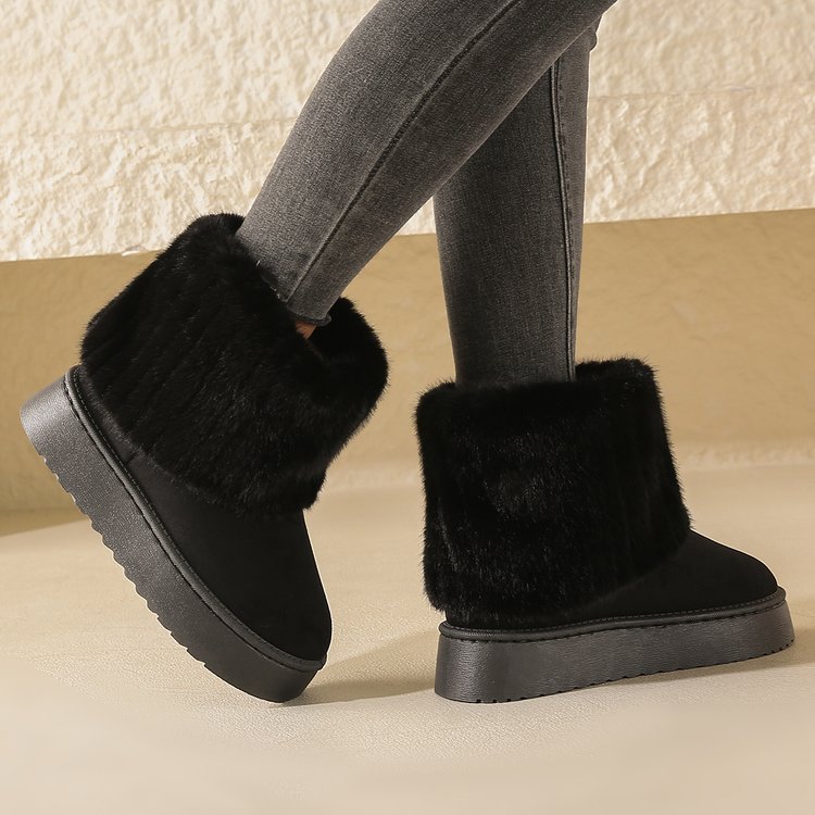 Thick-soled Plush Snow Boots Warm Mid-tube Furry Cotton Winter  Short Boots - Beuti-Ful