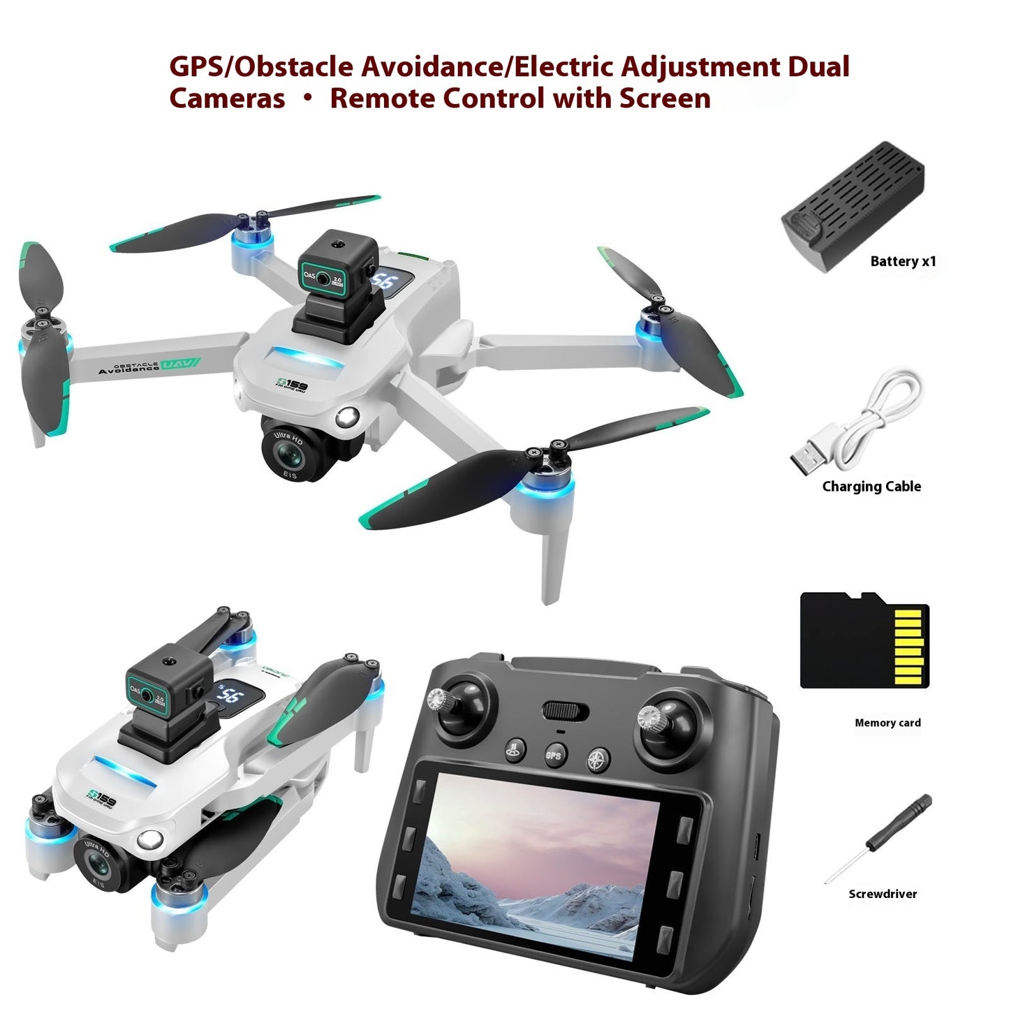 Screen Display HD Aerial Photography Automatic Return Flight Obstacle Avoidance S159 Remote Control GPS