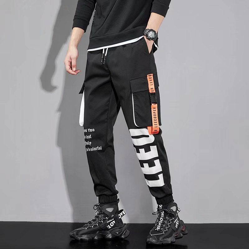 Functional Men's Summer Thin Trendy Letter Printing Multi-pocket Ankle Banded Pants - Beuti-Ful