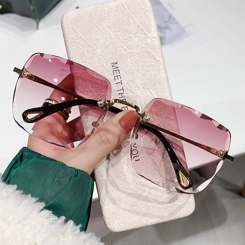 Frameless Trimming Square Sunglasses For Women