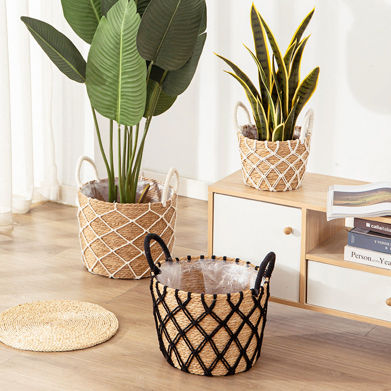 Flower Stand Rattan Living Room Home Flower Basket Flower Pot Straw Woven Floor-standing Decorations - Beuti-Ful