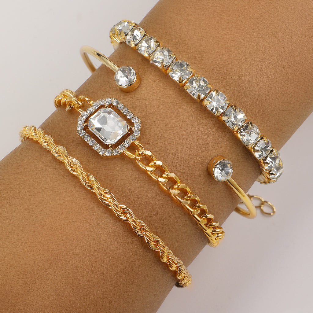 Jewelry 4 Pcs Crystal Bracelet Set Bohemian   Vintage Luxury Twisted Cuff Chains Armband Jewelry - Beuti-Ful