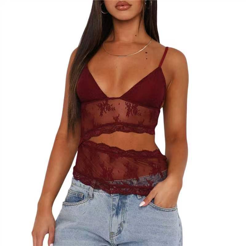 Lace Stitched Backless Small Sling Women V Neck Tank Top Bralette Clothes - Beuti-Ful