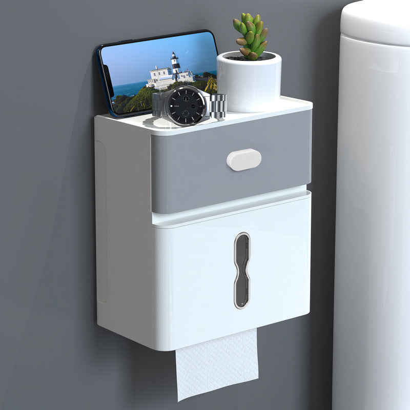 Toilet Tissue Punch-free Wall-mounted Double-layer Waterproof Storage Box