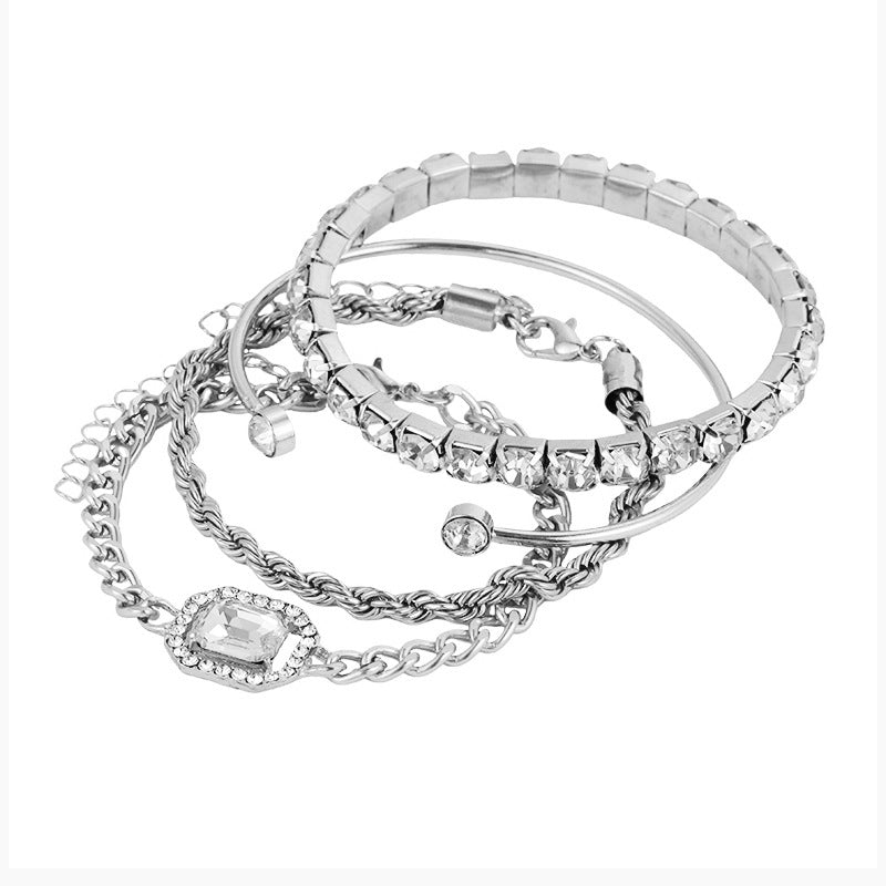 Jewelry 4 Pcs Crystal Bracelet Set Bohemian   Vintage Luxury Twisted Cuff Chains Armband Jewelry