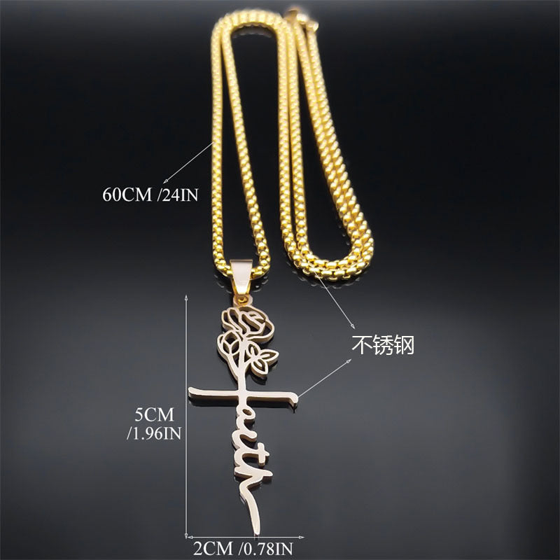 Cross Rose Necklace 18K Gold - Beuti-Ful