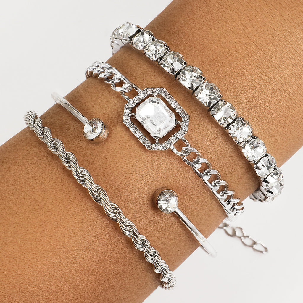 Jewelry 4 Pcs Crystal Bracelet Set Bohemian   Vintage Luxury Twisted Cuff Chains Armband Jewelry - Beuti-Ful
