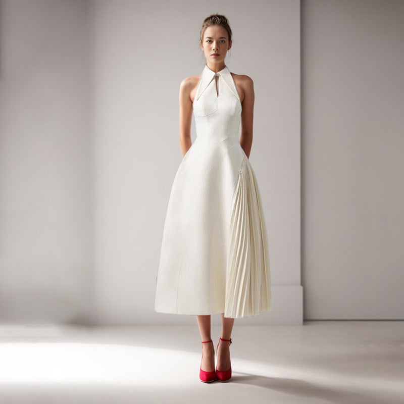 Fashion Women Pleated Patchwork Long Dress