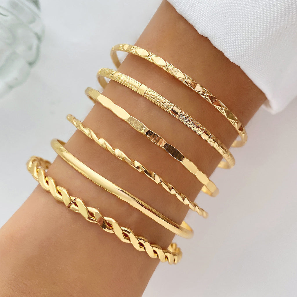 Bohemian Metal Chain Bracelet Set For Women Geometric Gold Color Thick Link Chain Open Bangle Female Fashion Jewelry - Beuti-Ful
