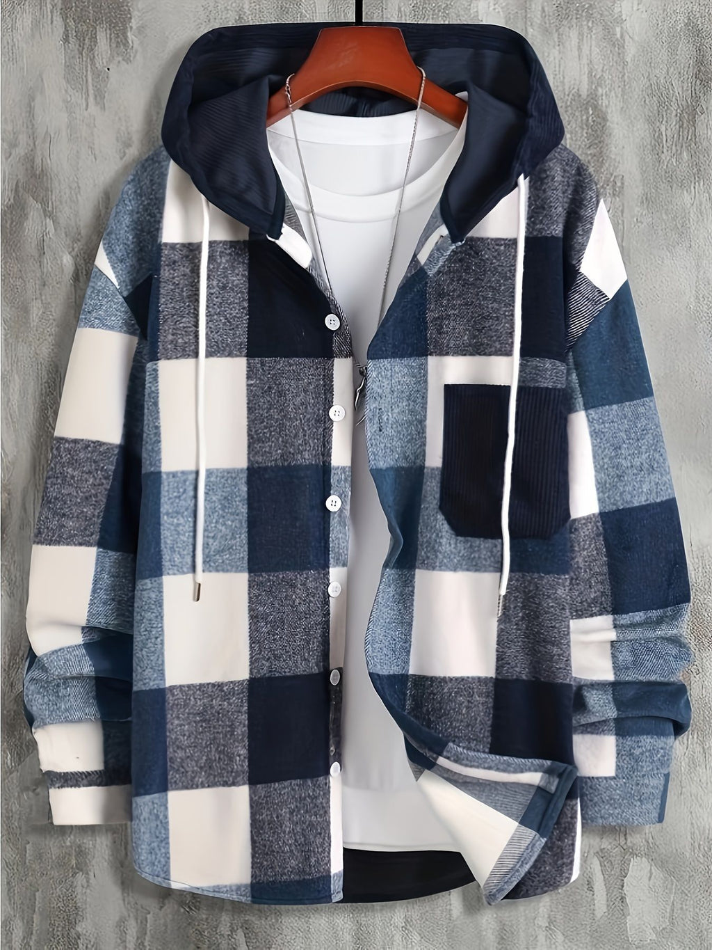 Men's Thickened Outer Wear Plaid Hooded Pocket Long Sleeve Shirt - Beuti-Ful