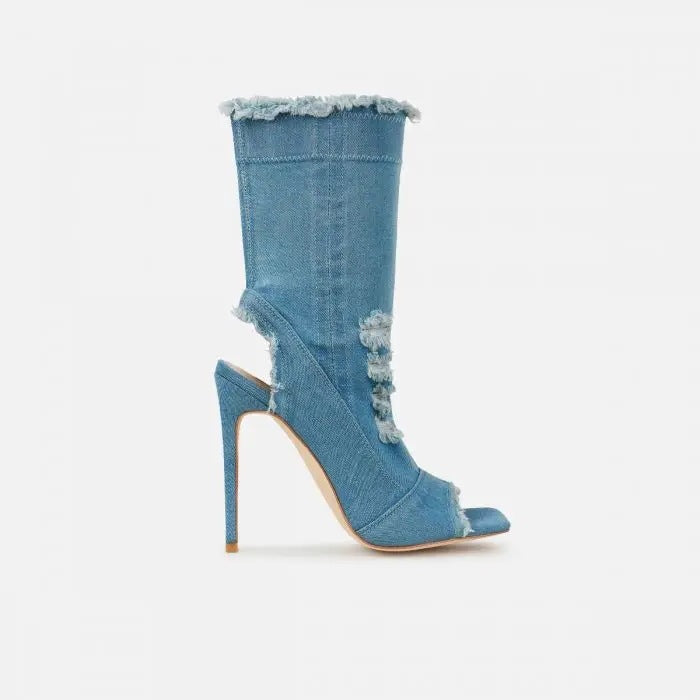 Fashion Runway Peep Toe Denim Ankle Boots - Beuti-Ful
