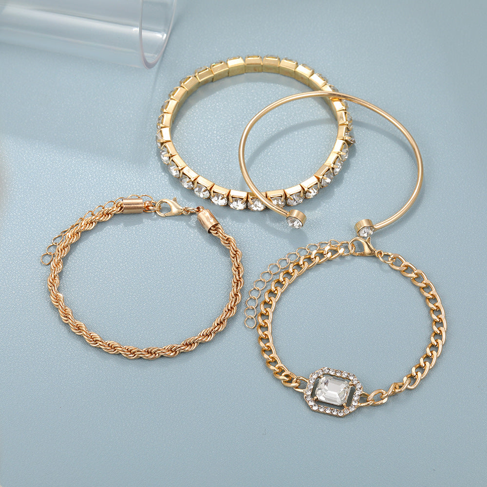 Jewelry 4 Pcs Crystal Bracelet Set Bohemian   Vintage Luxury Twisted Cuff Chains Armband Jewelry - Beuti-Ful