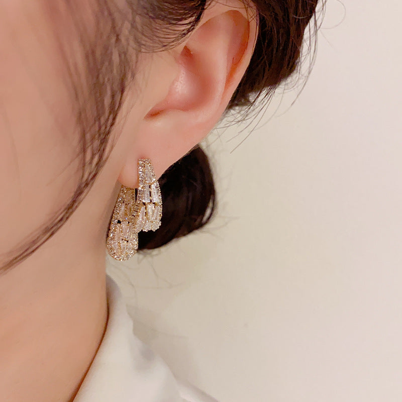 Korean Style Refined Grace Fashion Zircon Earrings Front And Rear Wear