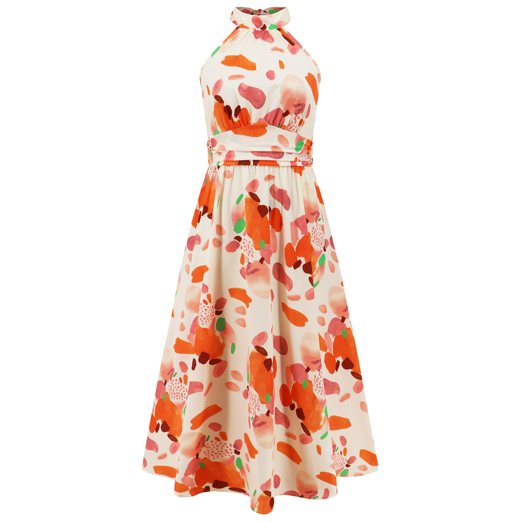 Stand Collar Sleeveless Printed Dress Women - Beuti-Ful