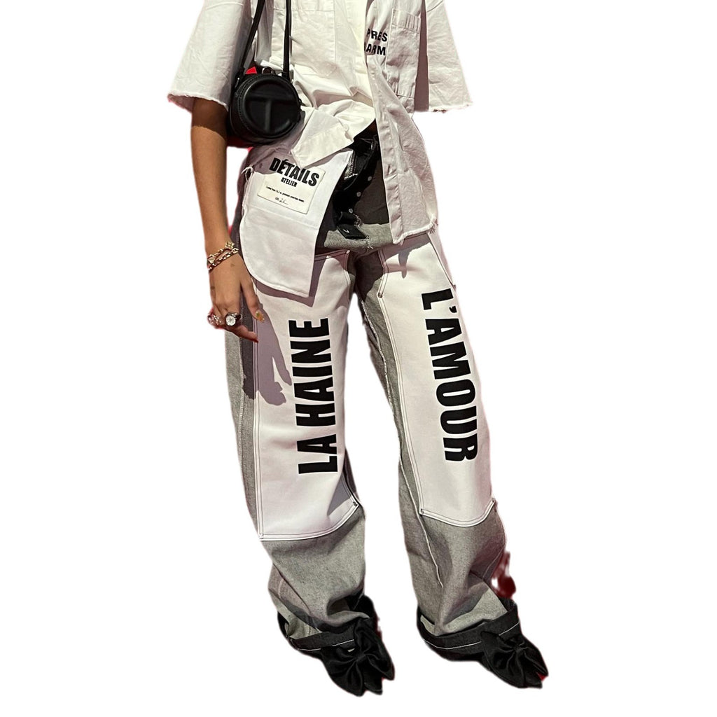 Letter Patch Splicing All-matching Long Pants - Beuti-Ful